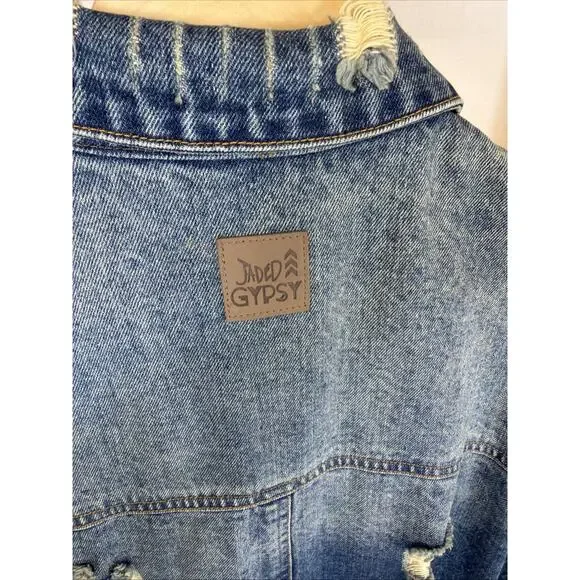 NWT Jade Gypsy Blue Distressed Denim Long Duster Jacket #1391 Size S M - Picture 9 of 10